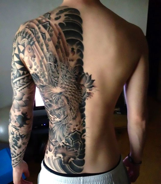 Half Back Men Tattoo Idea