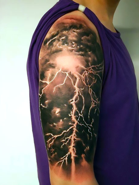 Half Sleeve Lightning for Men Tattoo Idea