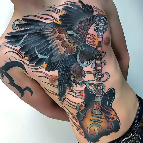 Hawk and Guitar Tattoo Idea