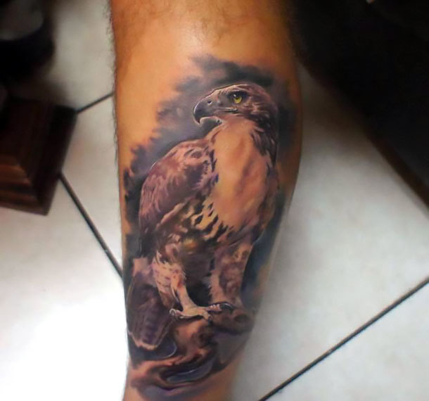 Hawk on Calf Tattoo Idea