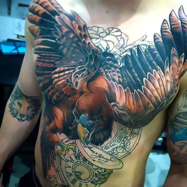 Hawk on Chest Tattoo Idea