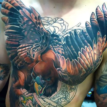 Hawk on Chest Tattoo