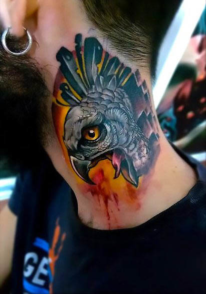 Hawk on Neck Tattoo Idea