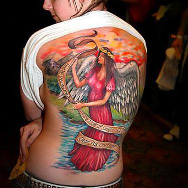 Angel on Back Tattoo