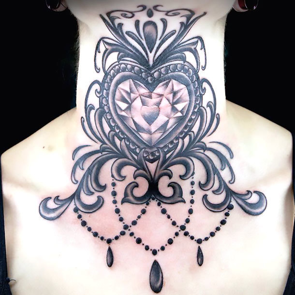Diamond Heart on Neck Tattoo Idea