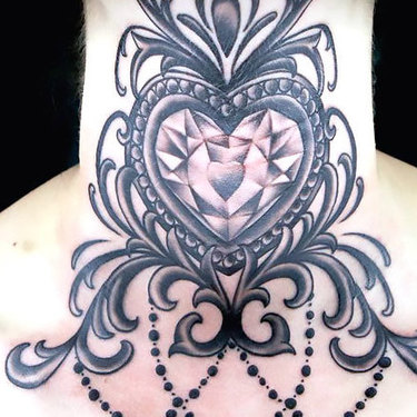 Diamond Heart on Neck Tattoo