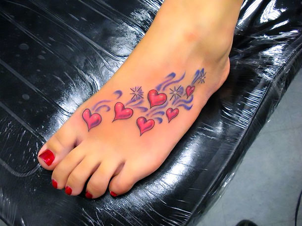 Hearts for Womens Foot Tattoo Idea