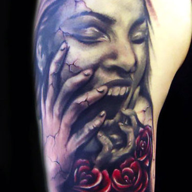Horror Girl Face Tattoo