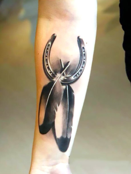 Indian Feather and Horse Shoe Tattoo Idea