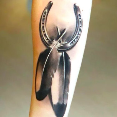 Indian Feather and Horse Shoe Tattoo