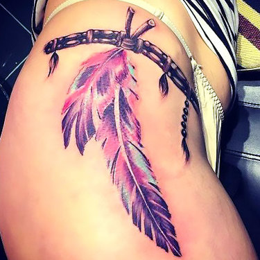 Indian Feather on Hip Tattoo