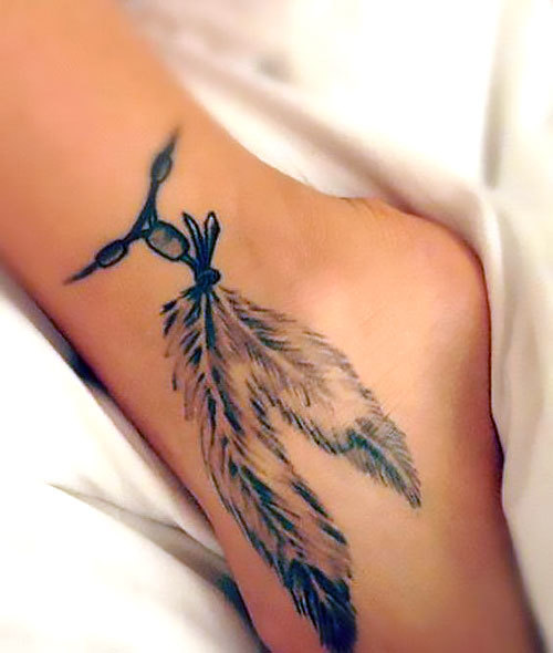 Indian Feathers on Ankle Tattoo Idea