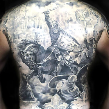 Knight Tattoo In Black and Gray Style Tattoo