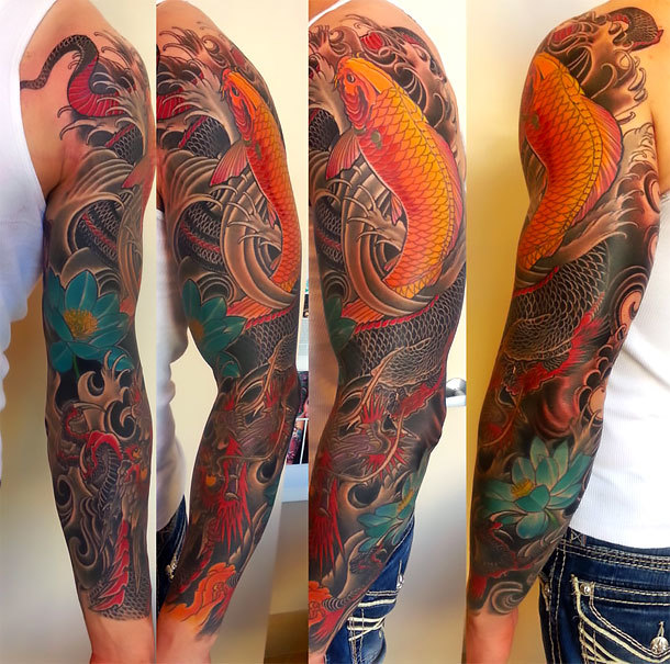 Koi Fish Sleeve Tattoo Idea
