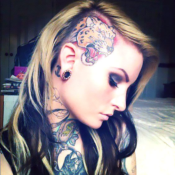 Leopard Head Women Tattoo Idea