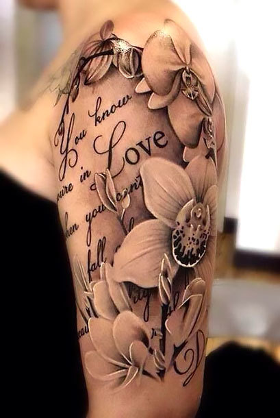 Love Flower Half Sleeve Tattoo Idea