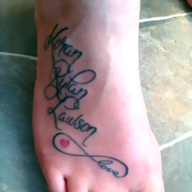 Love Names on Foot Tattoo