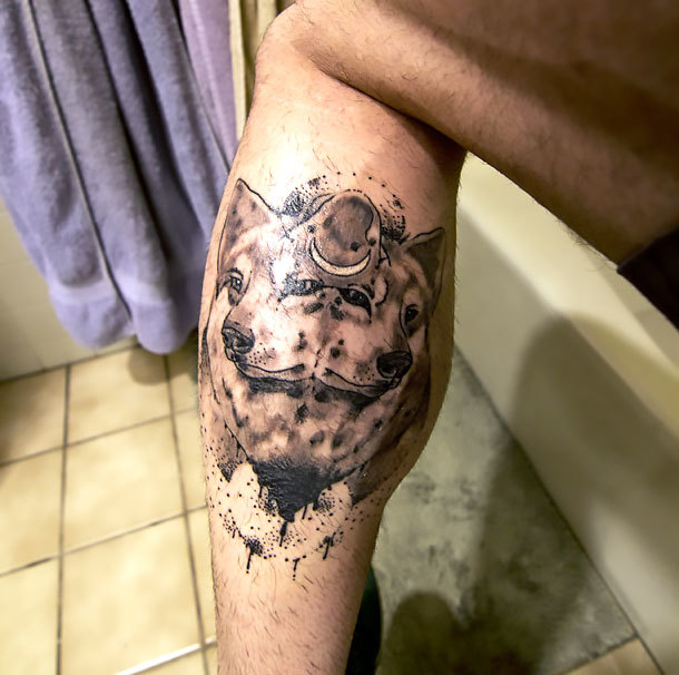 Wolves on Calf Tattoo Idea