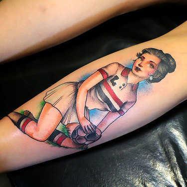 Woman on Calf Tattoo