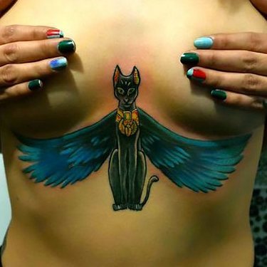 Egyptian Cat Under Breast Tattoo