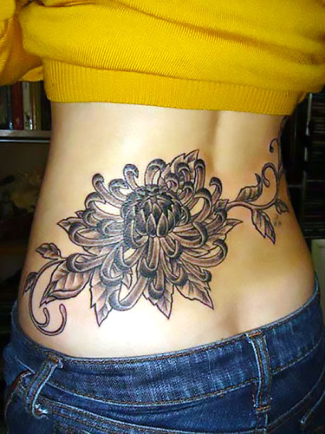 Lower Back Chrysanthemum Tattoo Idea