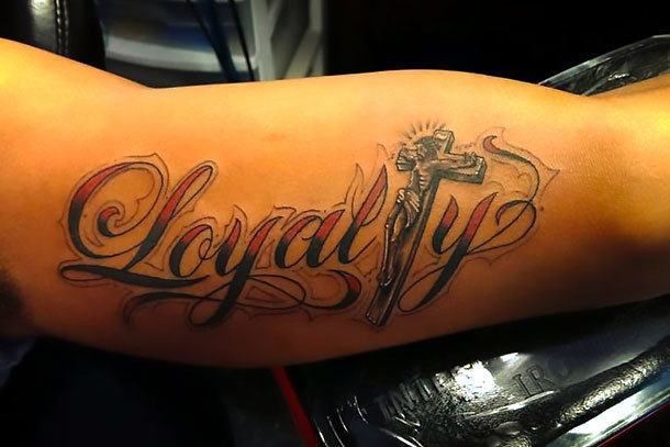 Loyalty on Inner Bicep Tattoo Idea