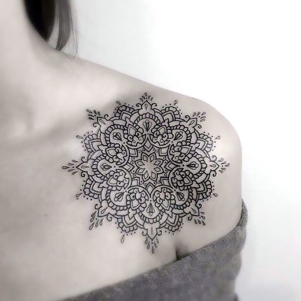 Mandala Tattoo on Collar Bone Tattoo Idea