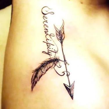Serendipity Arrow on Top of the Shoulder Tattoo