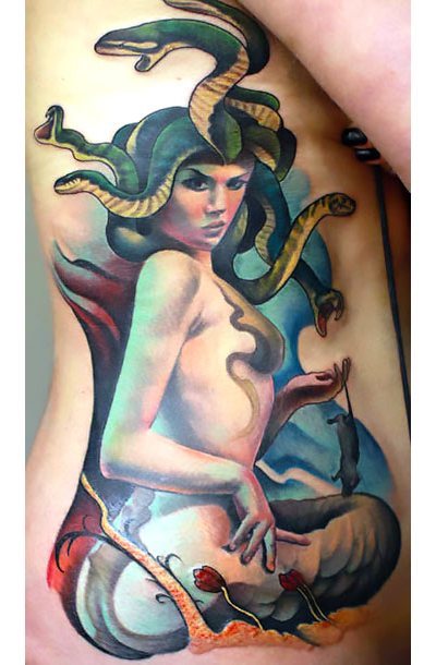 Medusa on Ribs Tattoo Idea