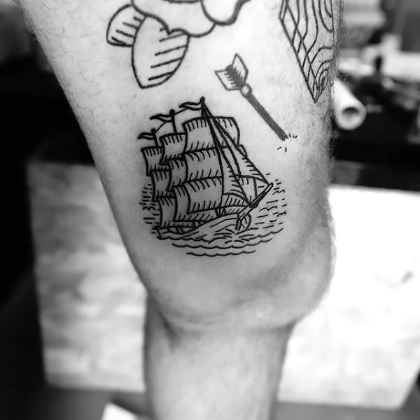 Mens Thigh Ship Tattoo Idea