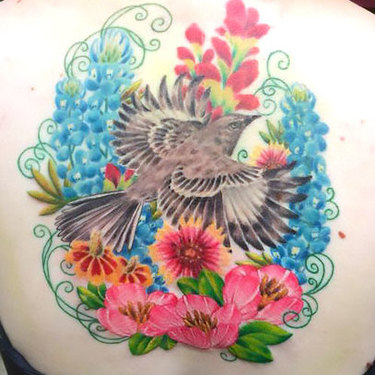 Mockingbird In Flowers Tattoo