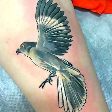 Mockingbird on Thigh Tattoo