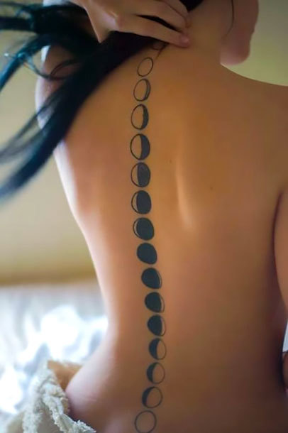 Moon Phases on Spine Tattoo Idea