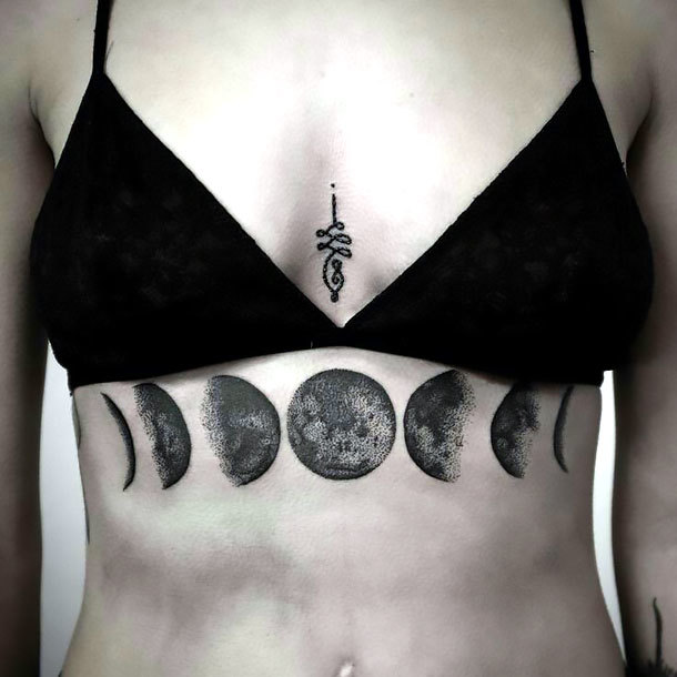 Moon Phases Under Breast Tattoo Idea