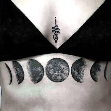 Moon Phases Under Breast Tattoo