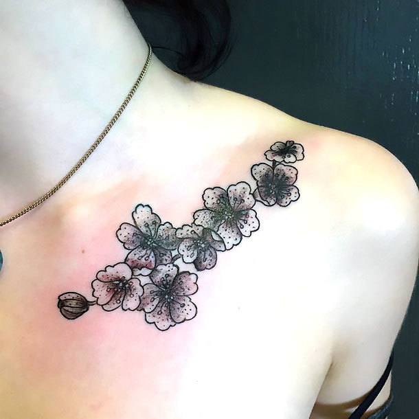 Elegant Flowers Tattoo on Collar Bone Tattoo Idea