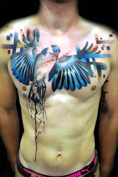 Awesome Bluebird Tattoo on Chest Tattoo Idea