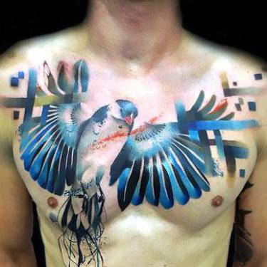 Awesome Bluebird Tattoo on Chest Tattoo