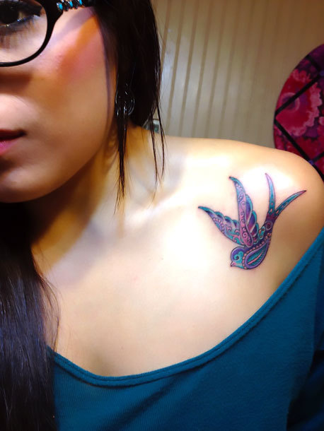 Swallow on Front Shoulder Tattoo Idea