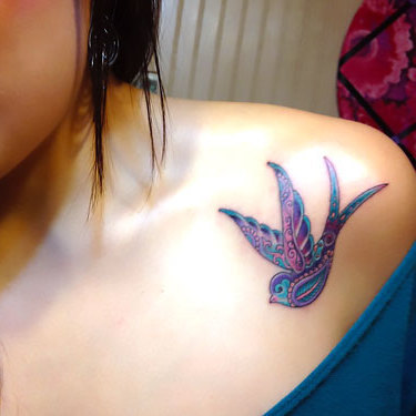 Swallow on Front Shoulder Tattoo