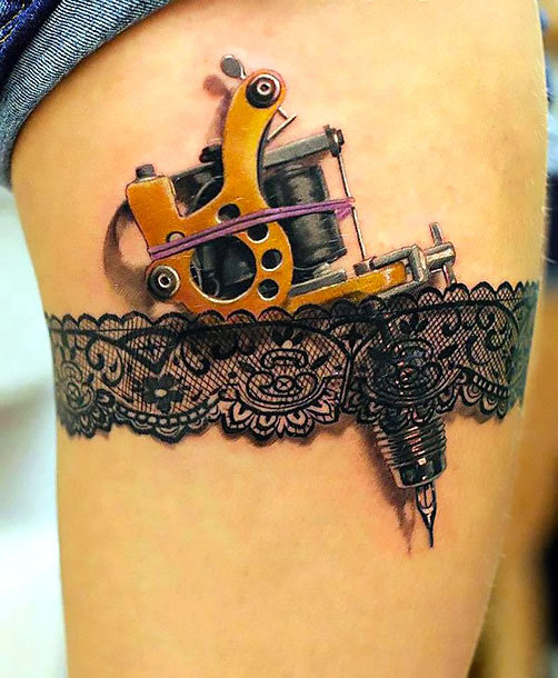 Tattoo Machine on Thigh Tattoo Idea