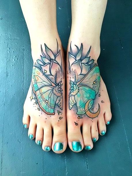 Awesome Butterfly Wings on Feet Tattoo Idea