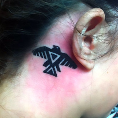 Thunderbird Behind Ear Tattoo