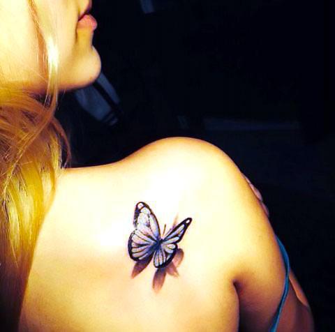 3D Butterfly on the Shoulder Tattoo Idea