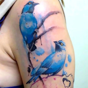 Nice Bluebirds on Shoulder Tattoo