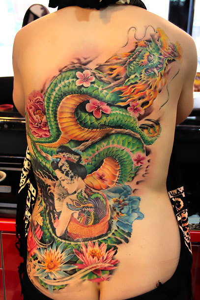 Oriental Dragon on Back Tattoo Idea