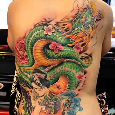 Oriental Dragon on Back Tattoo