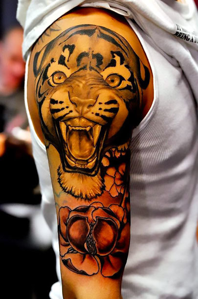 Tiger Half Sleeve Tattoo Idea