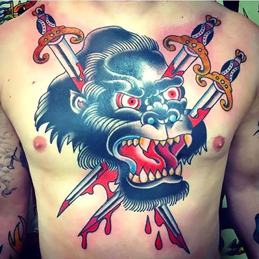 Traditional Gorilla Tattoo