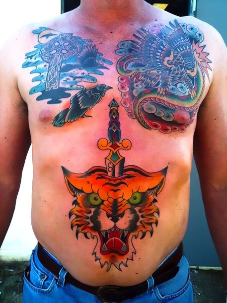 Traditional Male Stomach Tattoo Idea